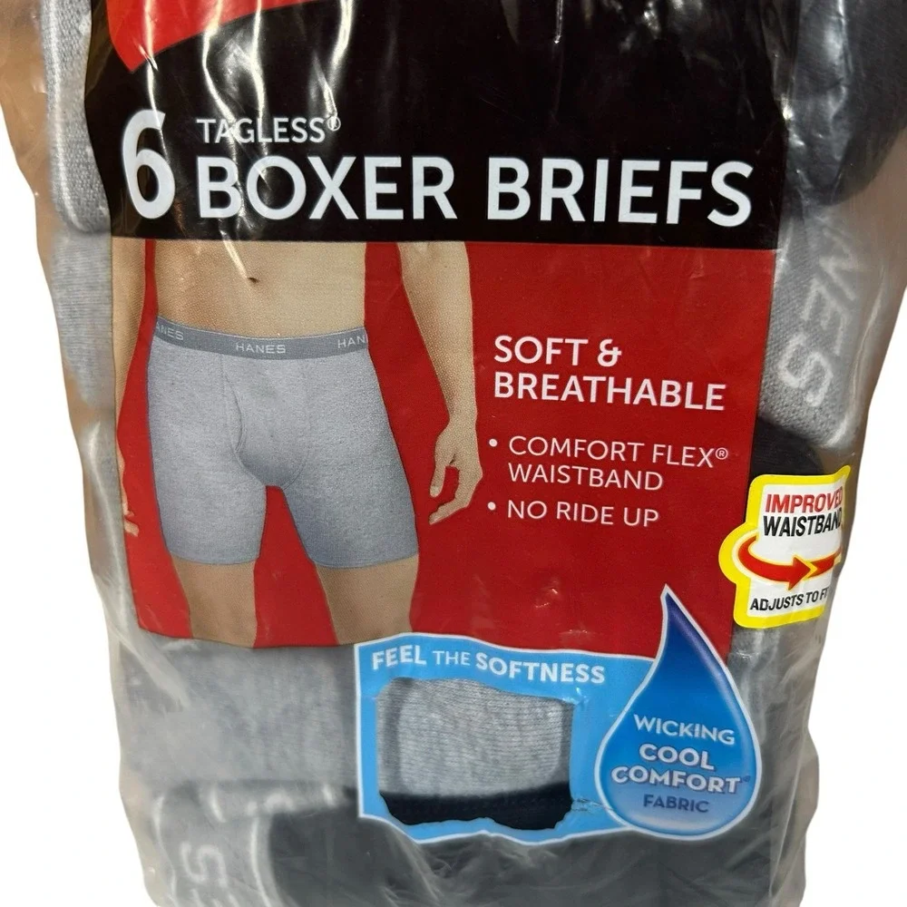 Hanes Mens Boxer Briefs Underwear Cool Comfort Tagless 6-Pack Size 2XL NEW